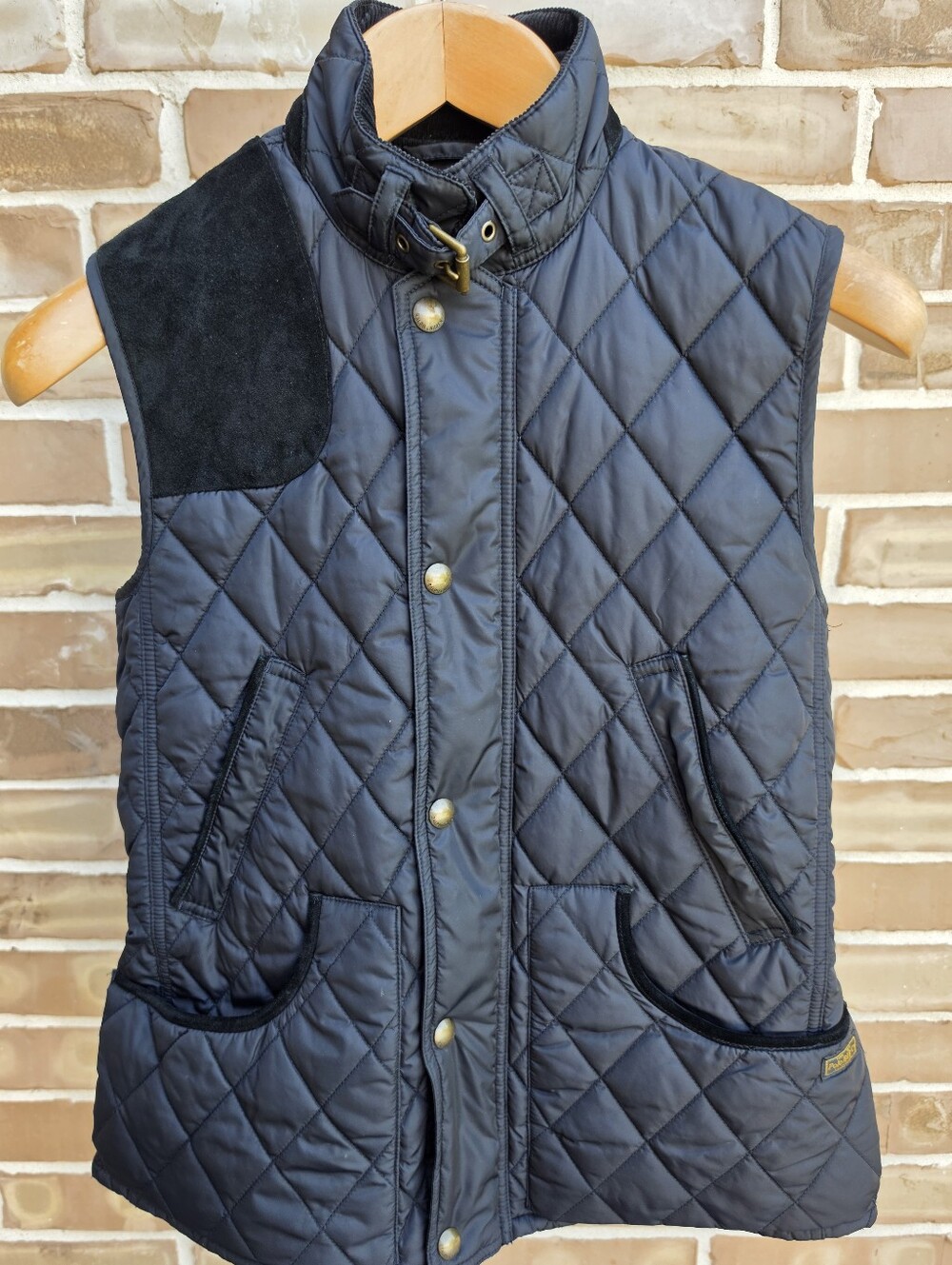 Polo Ralph Lauren Women's M Black Quilted Shooting Vest Suede Patch Equestrian